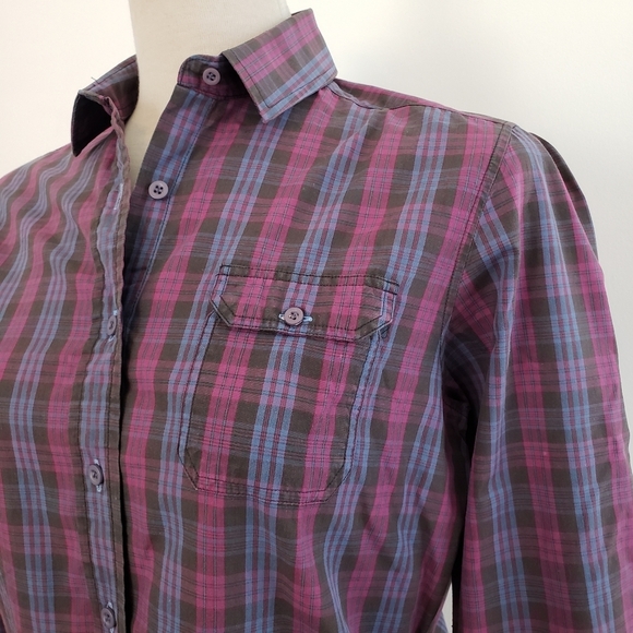 Vintage Plaid Shirt by Diane Von Furstenberg DVF 70s Button Down Size Sm… - Picture 2 of 8